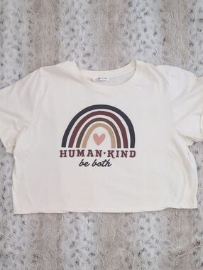 Love & Lazy Days Embroidered Human* Kind Rainbow Cropped Graphic Tee